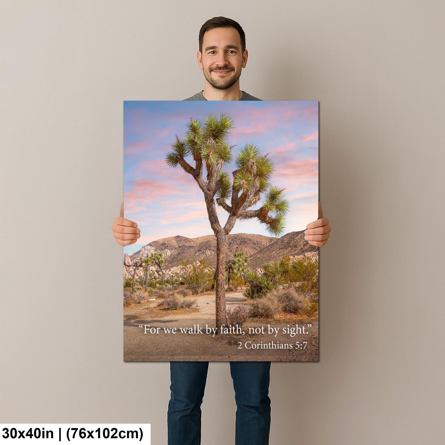 2 Corinthians 5:7 Walk by Faith Not by Sight, Joshua Tree Desert Photography Print, Christian Scripture Wall Decor