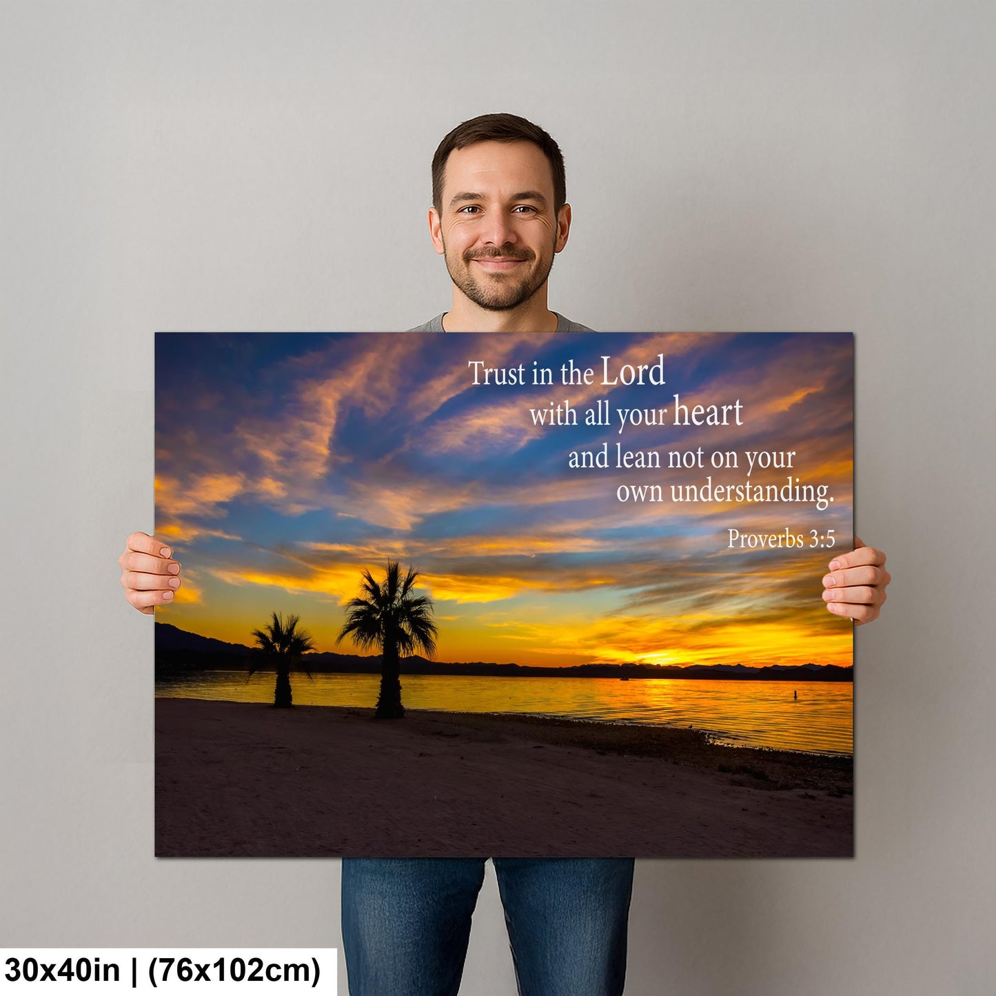 Proverbs 3:5 Trust in the Lord Bible Quote Sunset Palm Trees Inspirational Photography Print