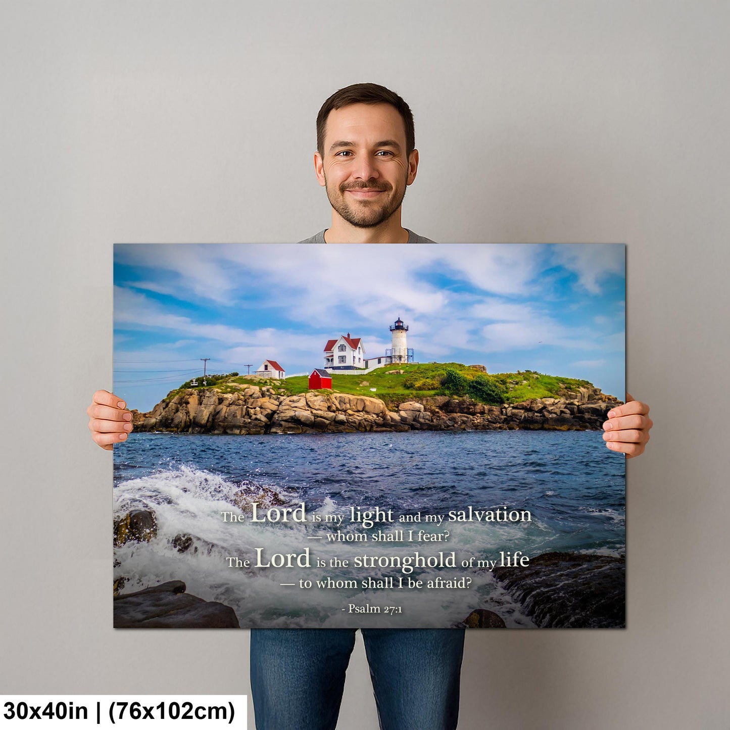 Lighthouse Wall Art – Cape Neddick Maine Lighthouse Print With Psalm 27 Scripture