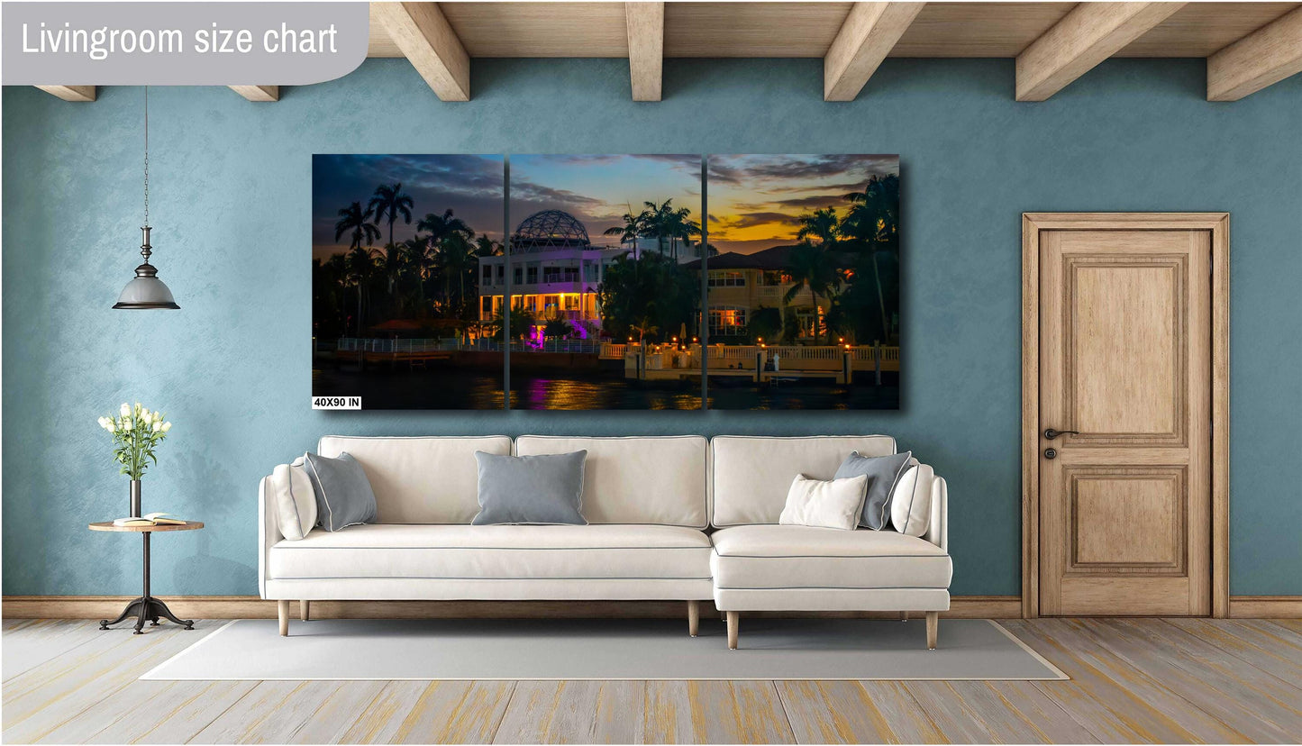 Miami Waterfront Mansion at Golden Hour: Biscayne Bay Florida Print Wall Art Photography Aluminum/Acrylic/Metal/Canvas Scenic Home Decor