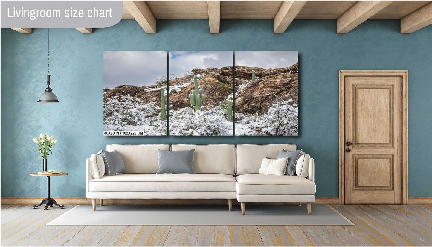 Saguaro Cactus Print – Winter Cactus Photo | Snow in Desert Wall Art Decor
