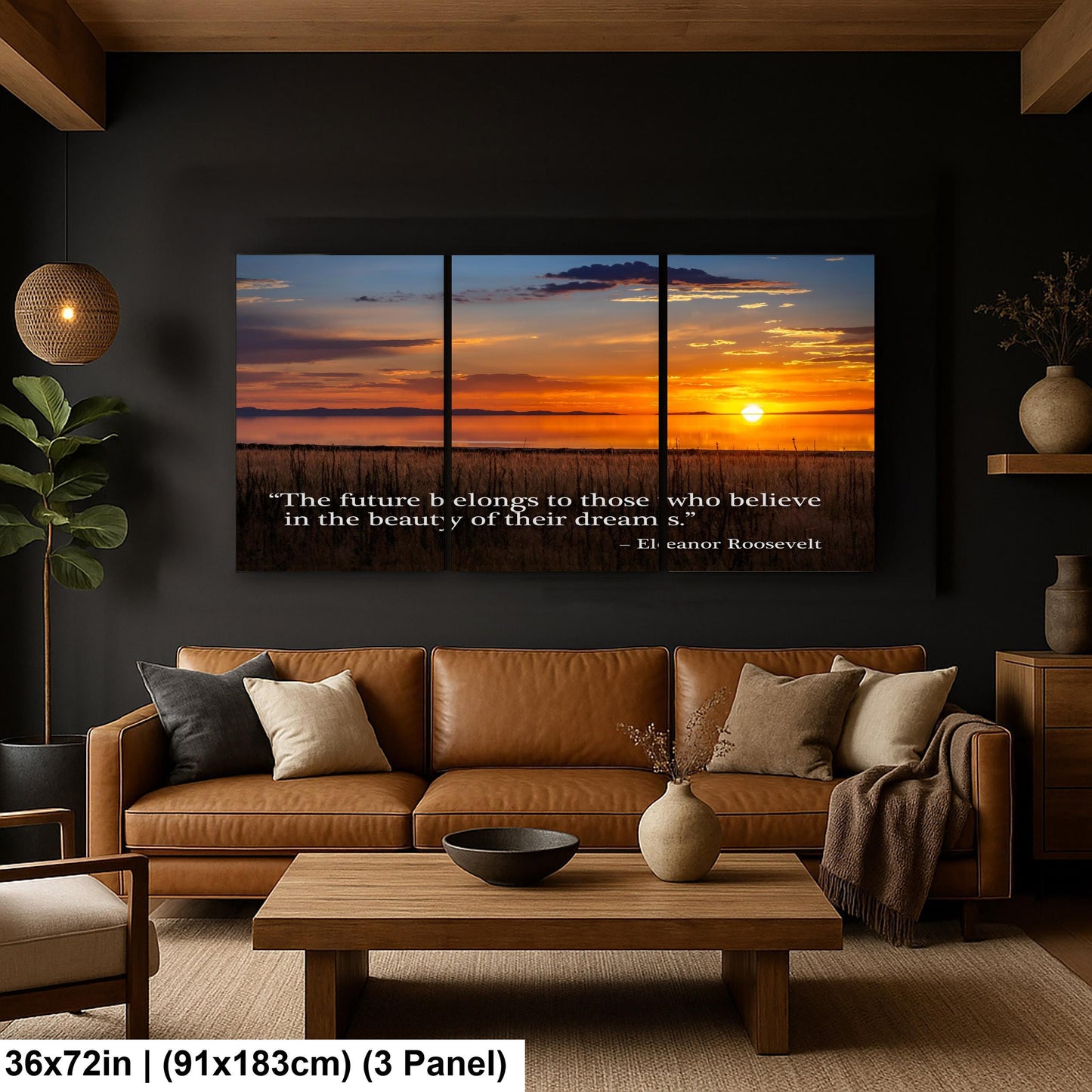 Sunset Lake Landscape Print with Eleanor Roosevelt Quote Wall Art