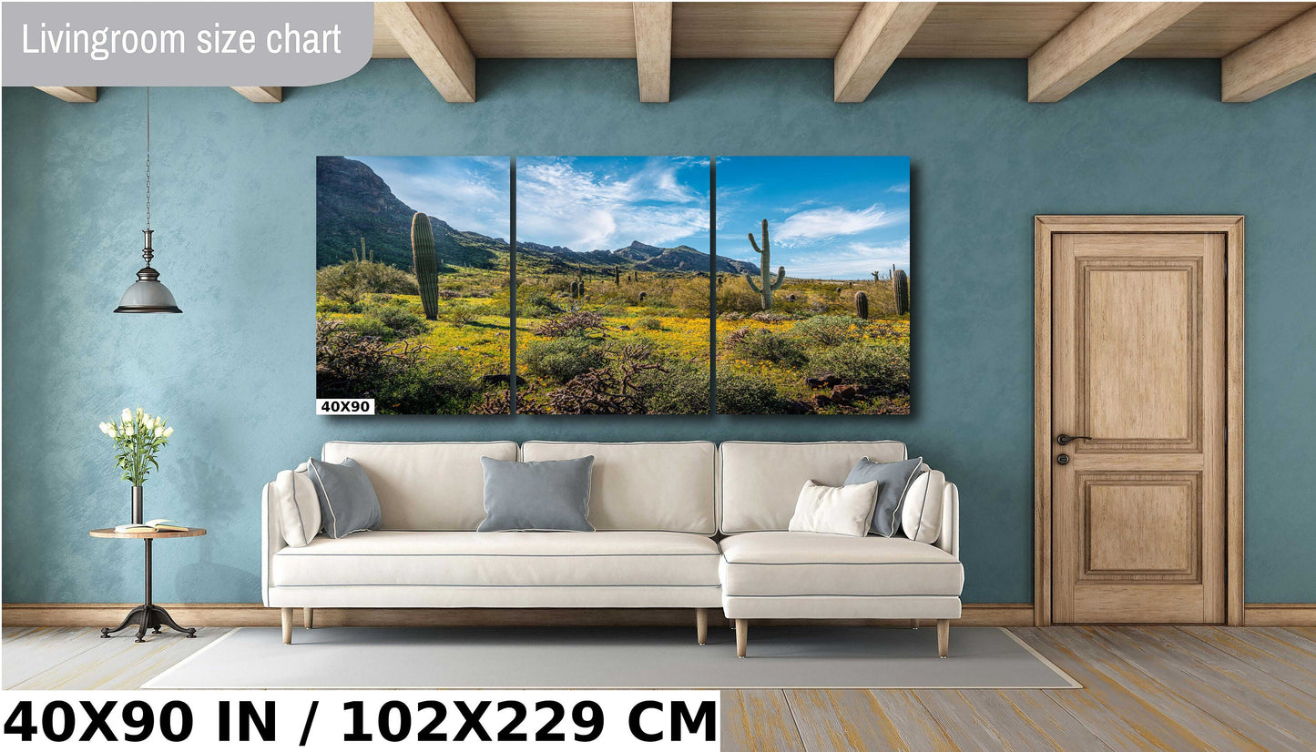 Picacho Peak Super Bloom: Arizona Desert Saguaro Cacti & Wildflowers Wall Art