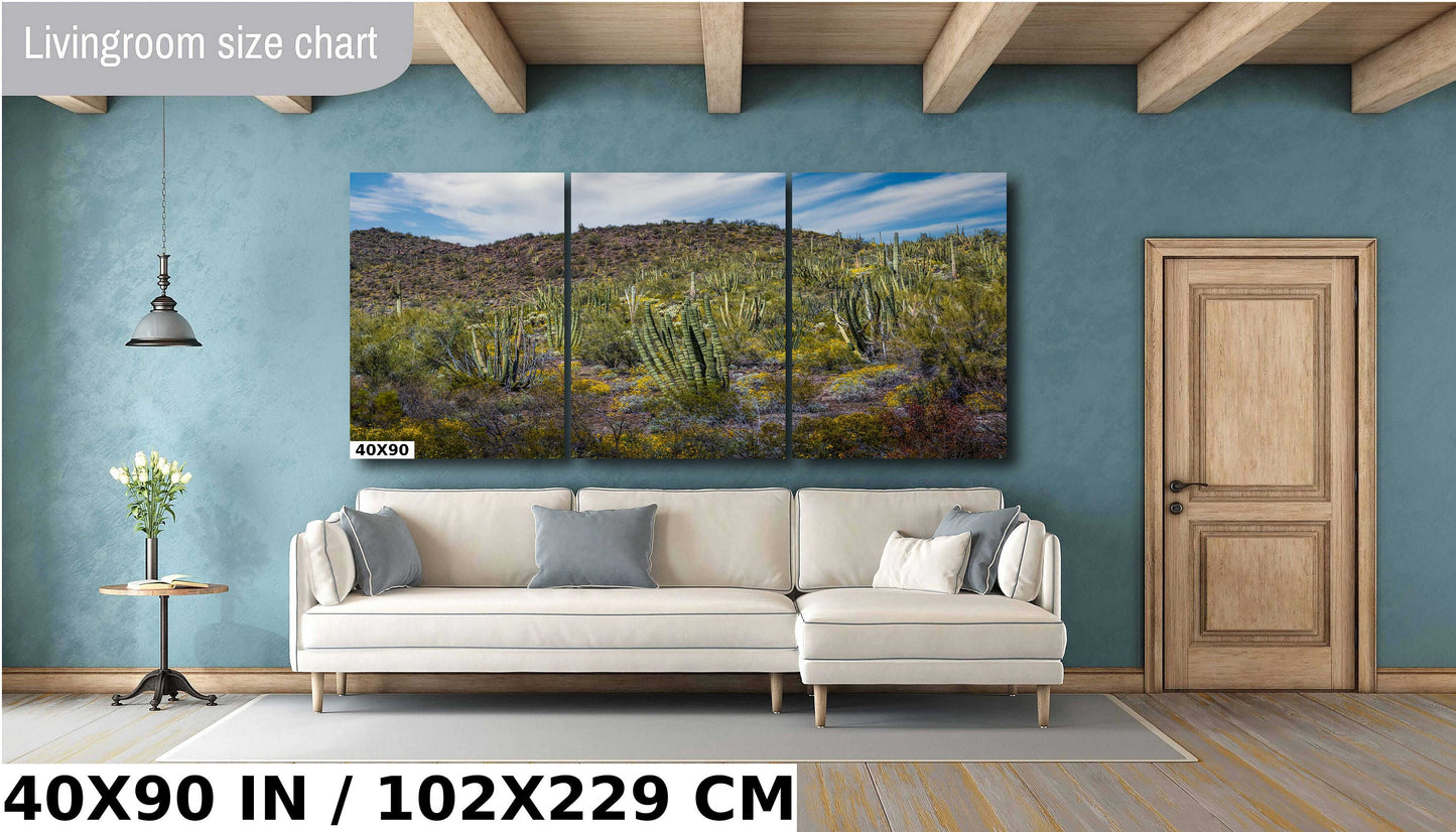 Desert Bouquet: Tiger Tailed Organ Pipe National Monument Cactus and Springtime Wildflowers Wall Art