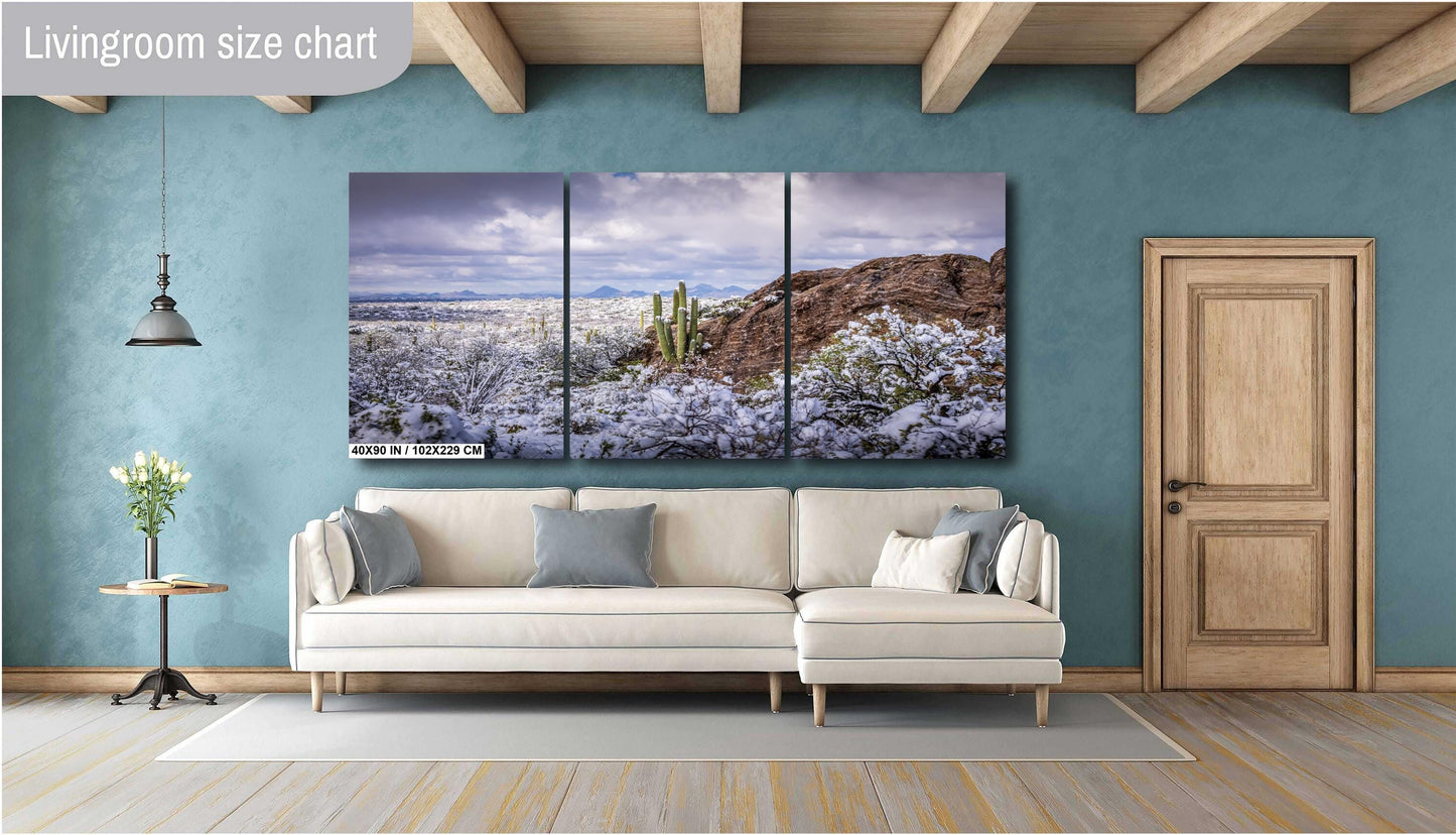 Snowy Saguaro Cactus Print: Arizona Desert Winter Landscape Photography