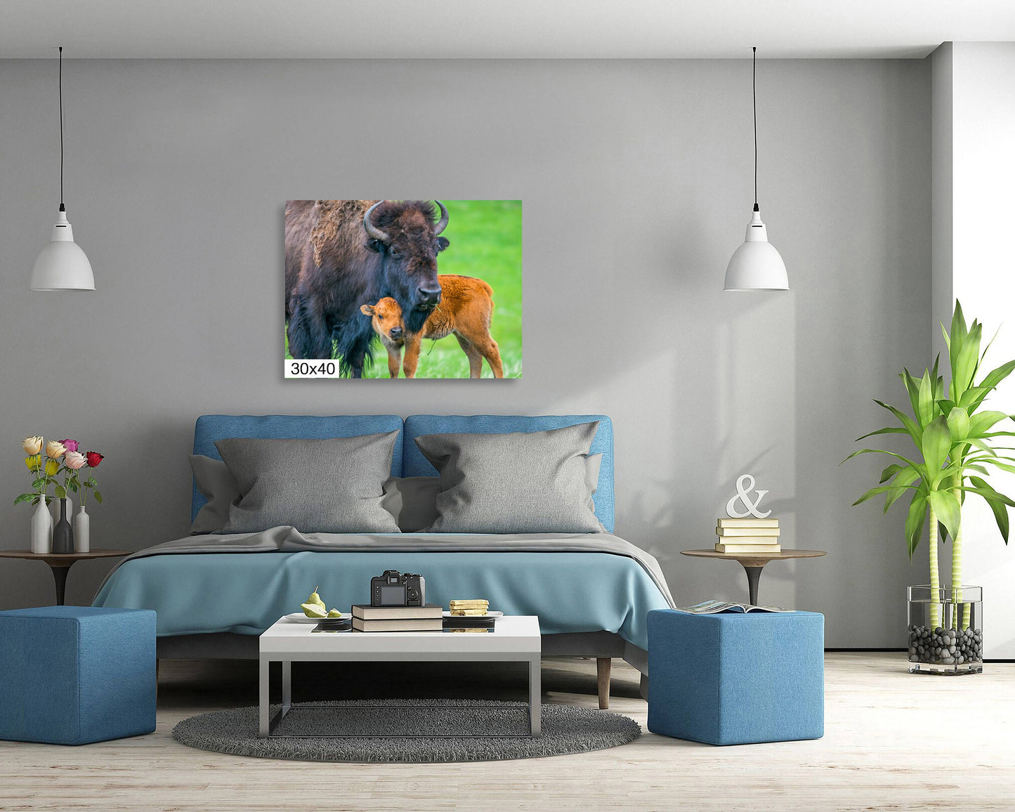 A Mother's Love: Mama and Baby Bison Western Wildlife Photography Canvas Print Animal Wall Art