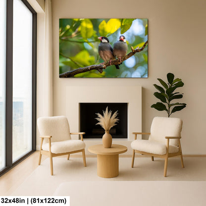 Pair of Java Sparrows on Branch, Wildlife Bird Lover Photography Wall Art