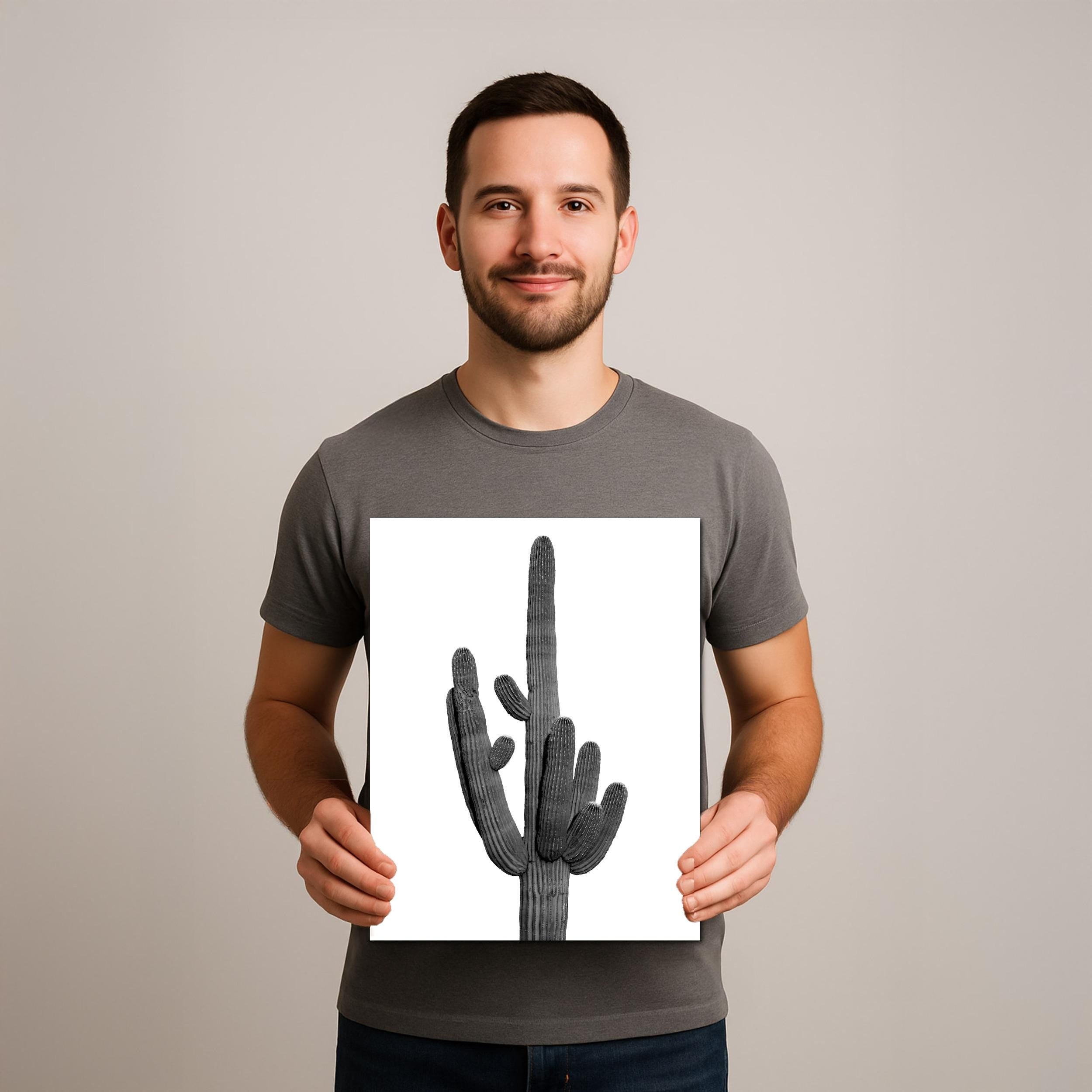 Black and White Saguaro Cactus Arizona Desert Photography Wall Art
