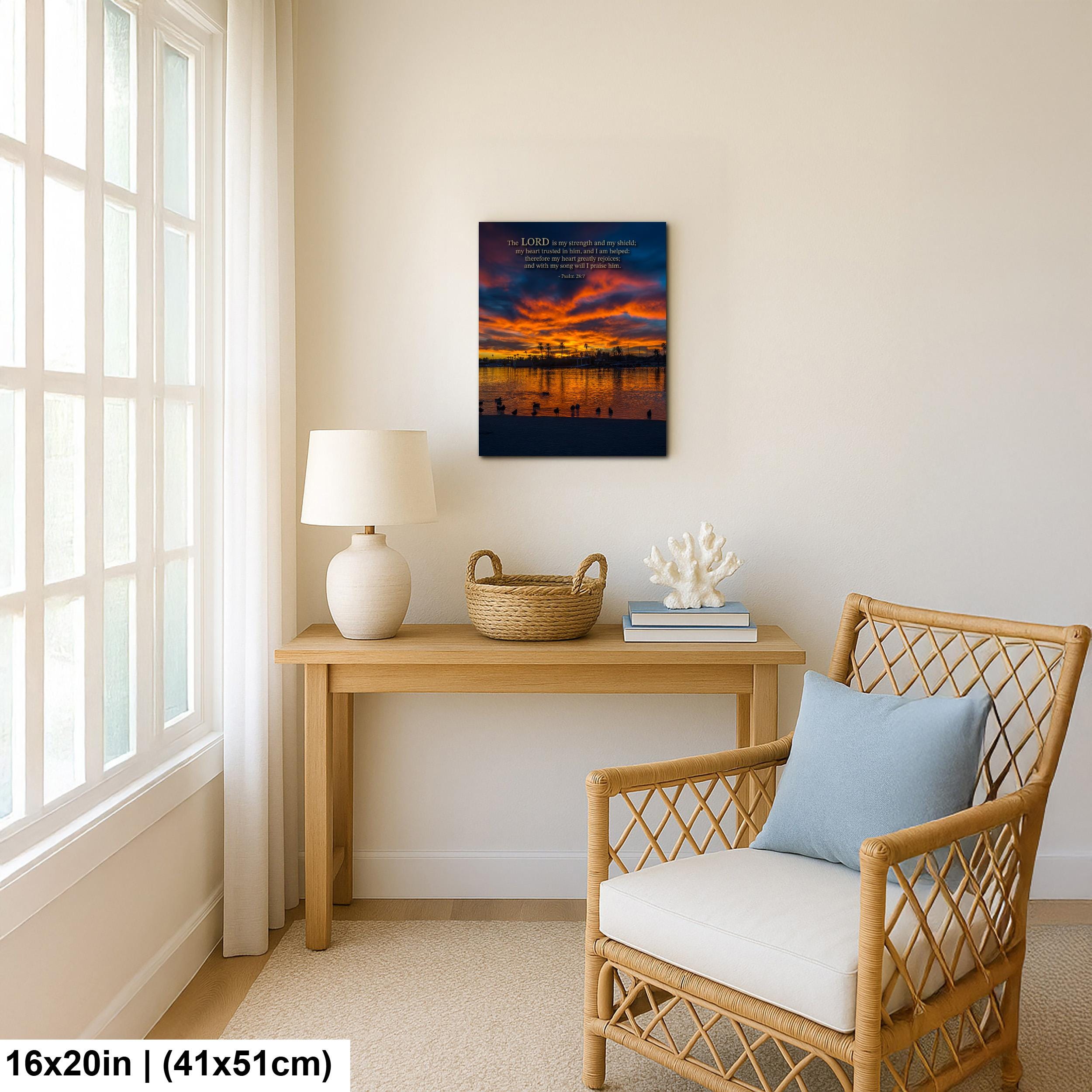 Christian Wall Art – Psalm 28:7 Bible Verse Print | Arizona Sunset Art Decor