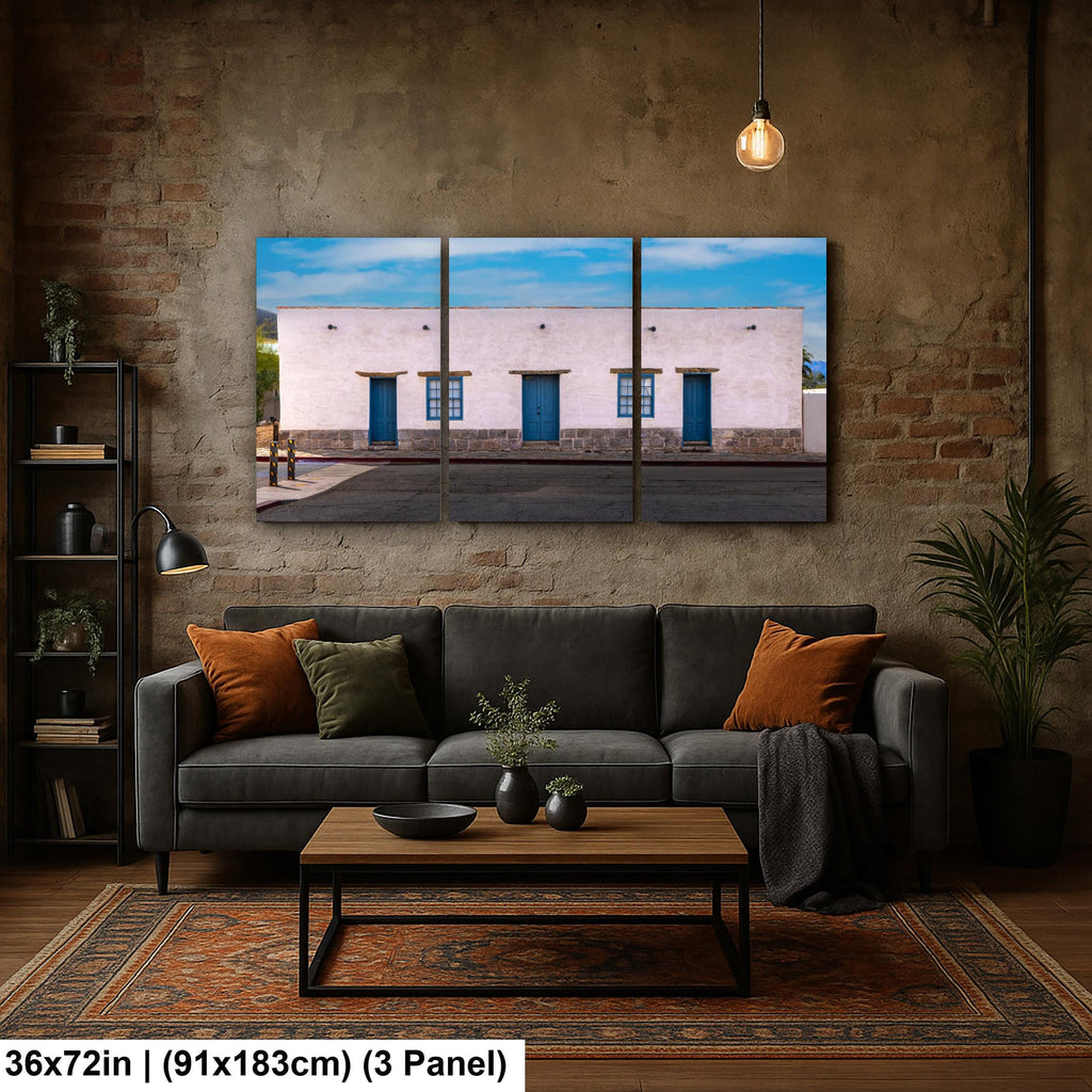 Historic Adobe Building with Blue Doors, Tucson Arizona, Photography Wall Art