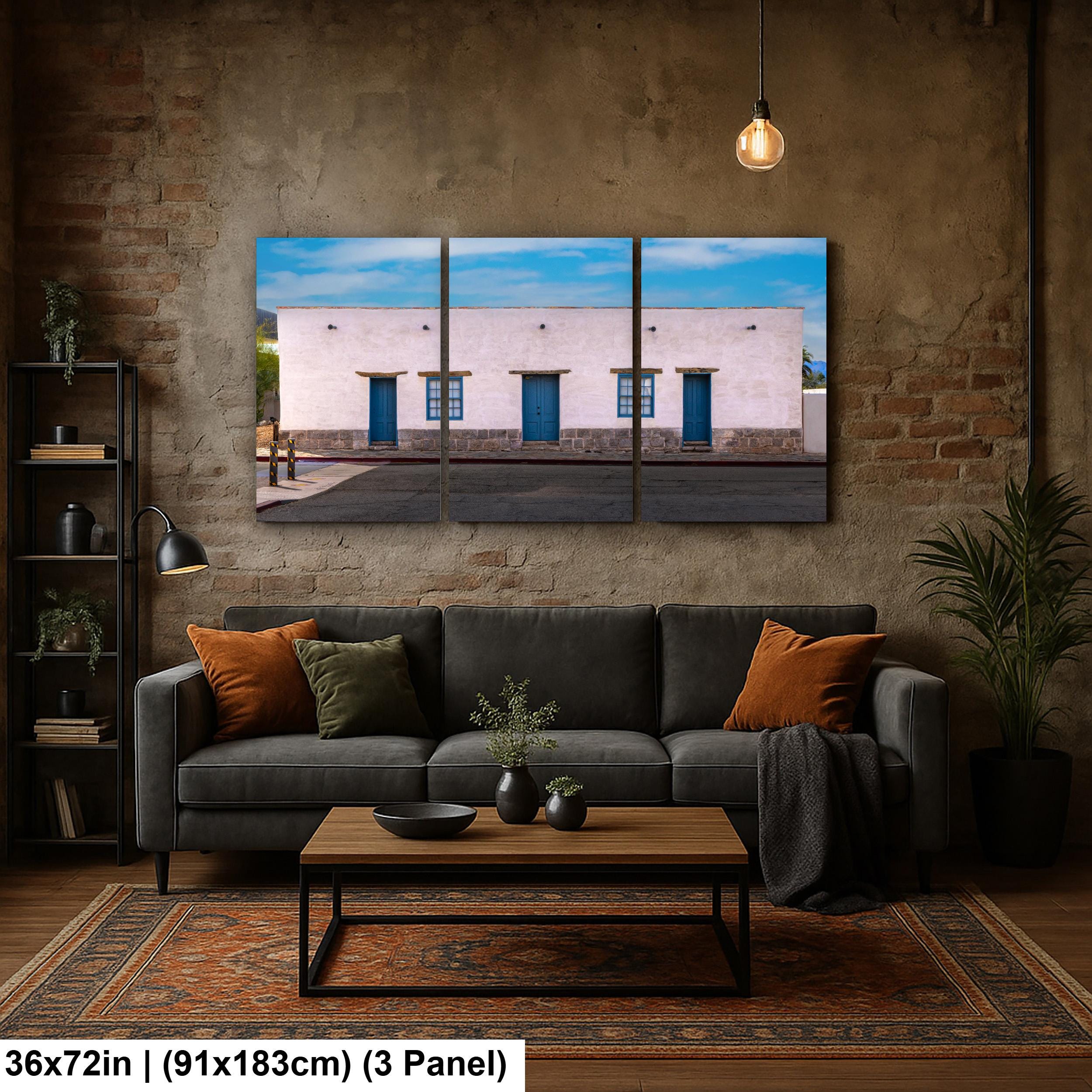Historic Adobe Building with Blue Doors, Tucson Arizona, Photography Wall Art