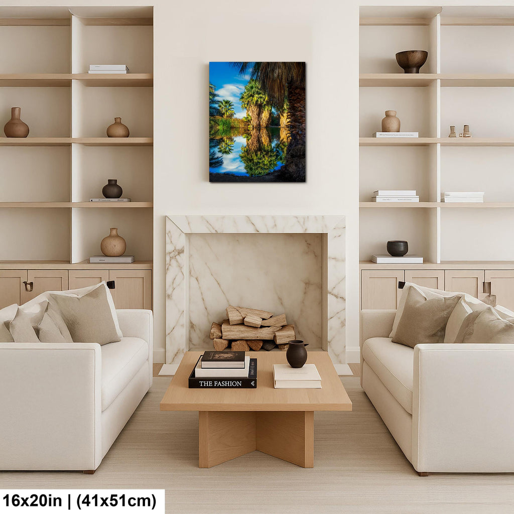 Oasis Reflections at California Hot Springs Palm Desert Photography Print, Desert Landscape Wall Art, Palm Tree Decor