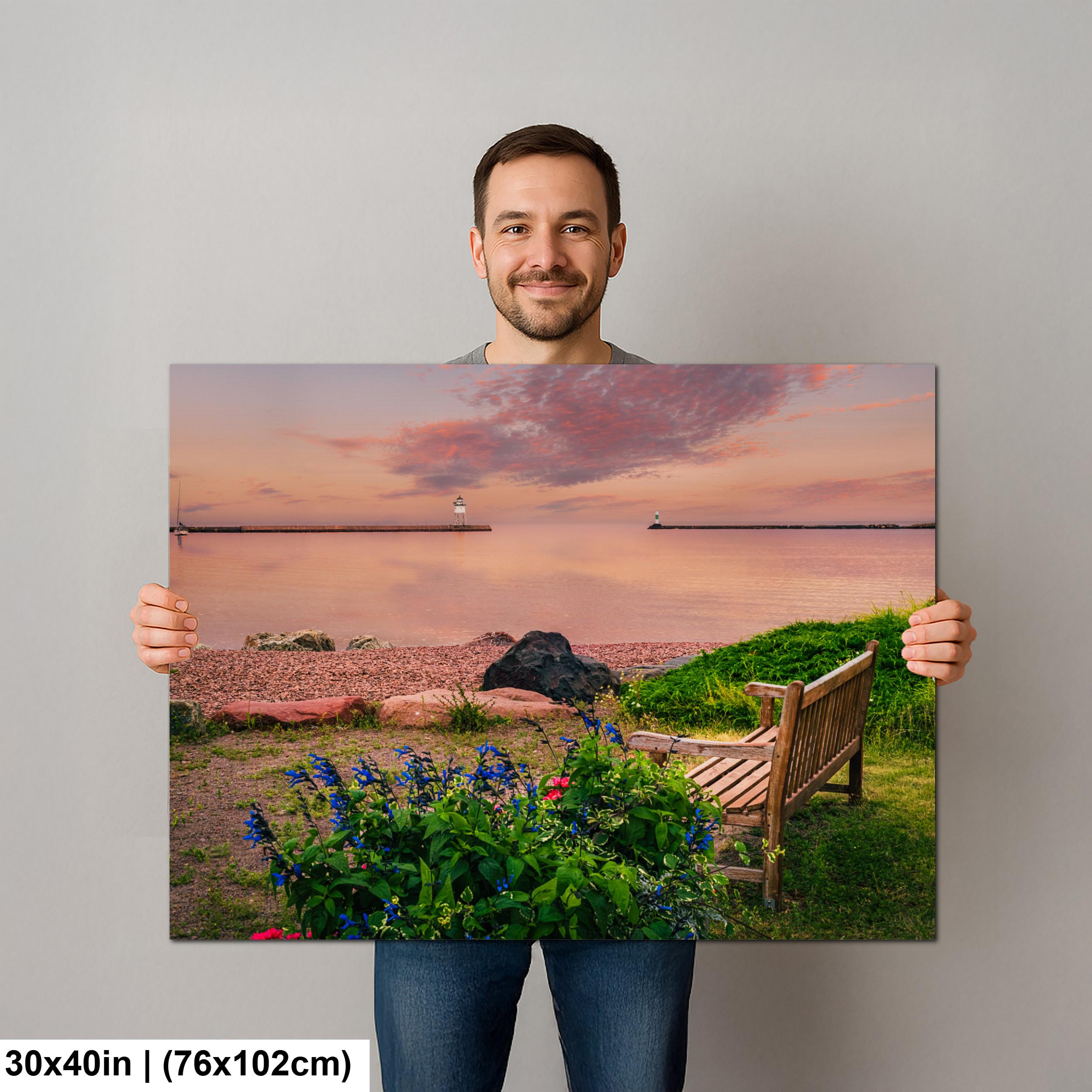 Grand Marais Minnesota Harbor Sunrise Photography Print, Lake Superior Lighthouse Wall Art, Coastal Home Decor