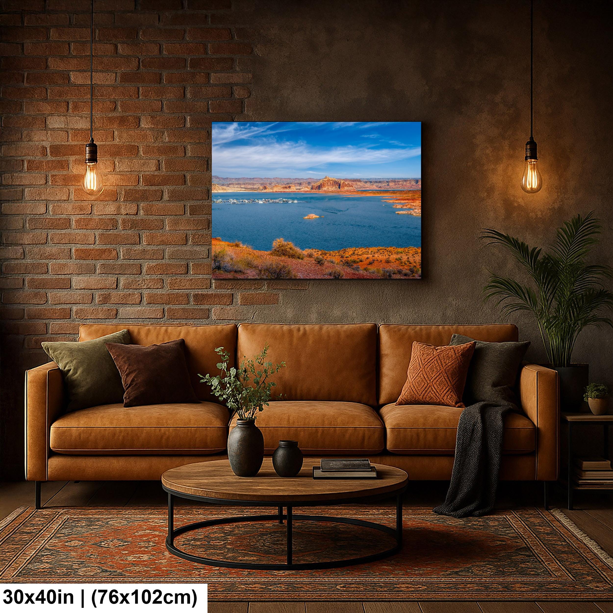 Lake Powell Marina Red Rock Cliffs Page Arizona Photography Print, Southwest Lake Wall Art