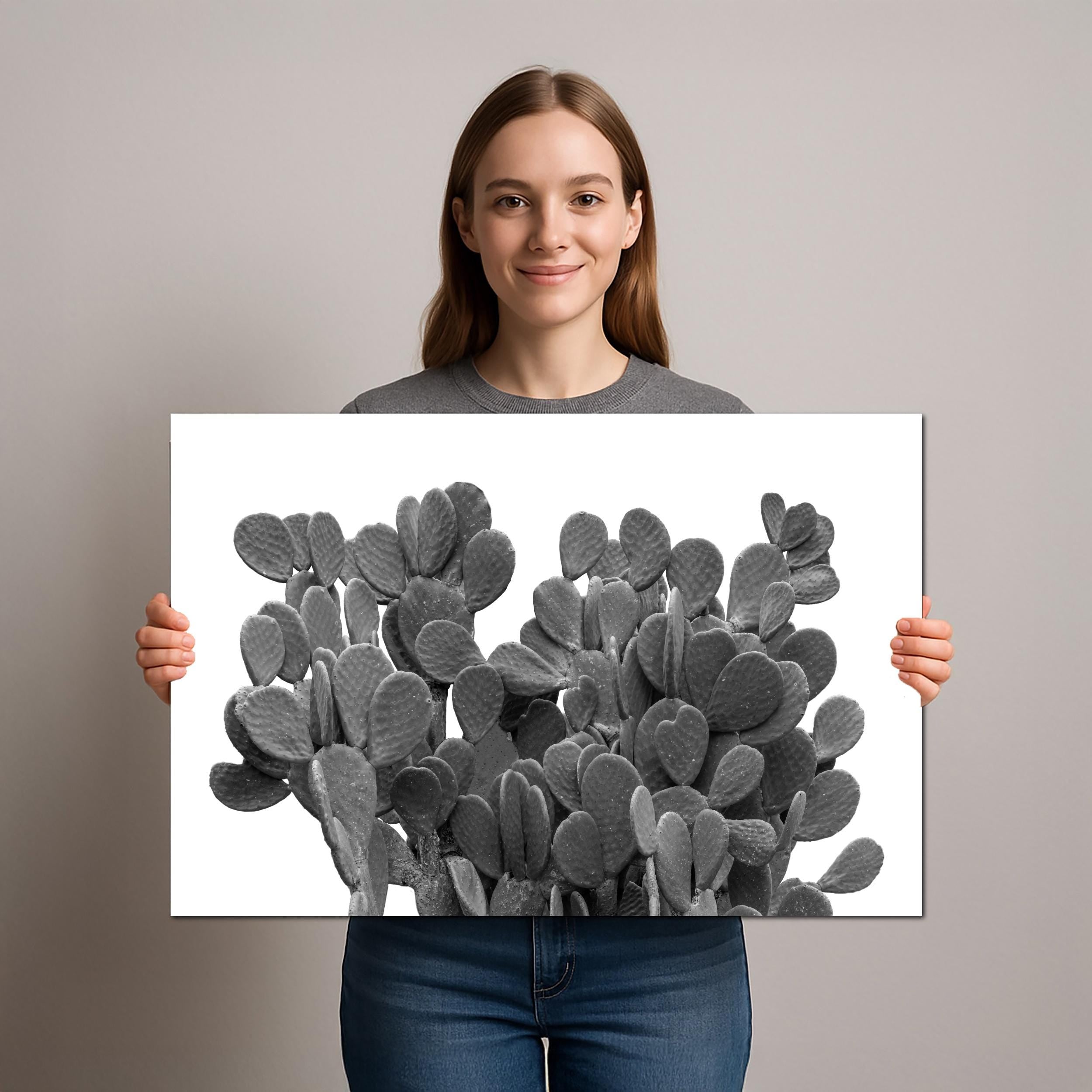 Black and White Bunny Ear Cactus Modern Desert Photography Wall Art