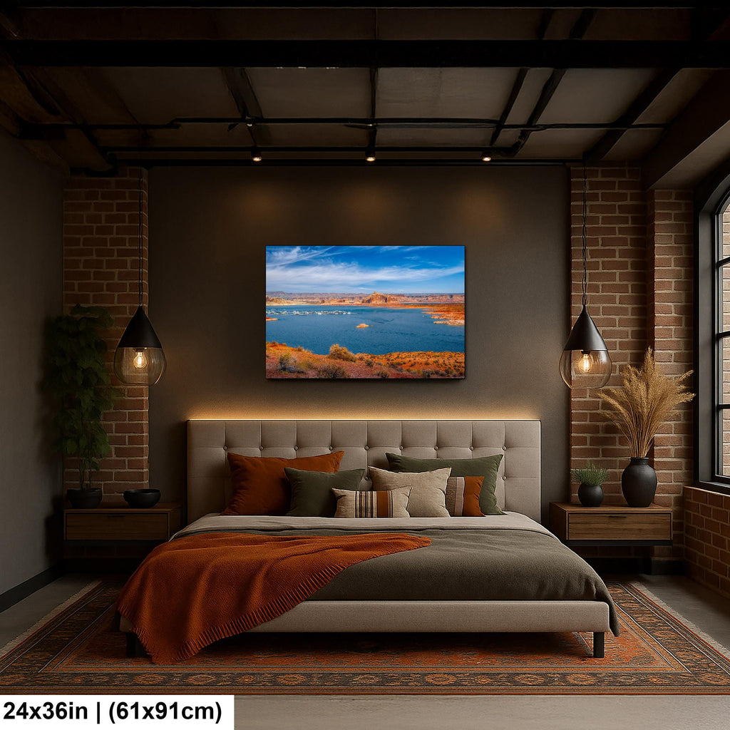 Lake Powell Marina Red Rock Cliffs Page Arizona Photography Print, Southwest Lake Wall Art