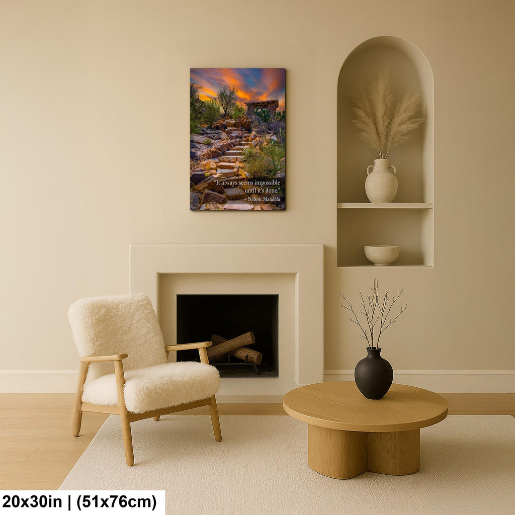 Motivational Wall Art – Nelson Mandela Quote Desert Landscape Print | Stone Steps Canvas Decor