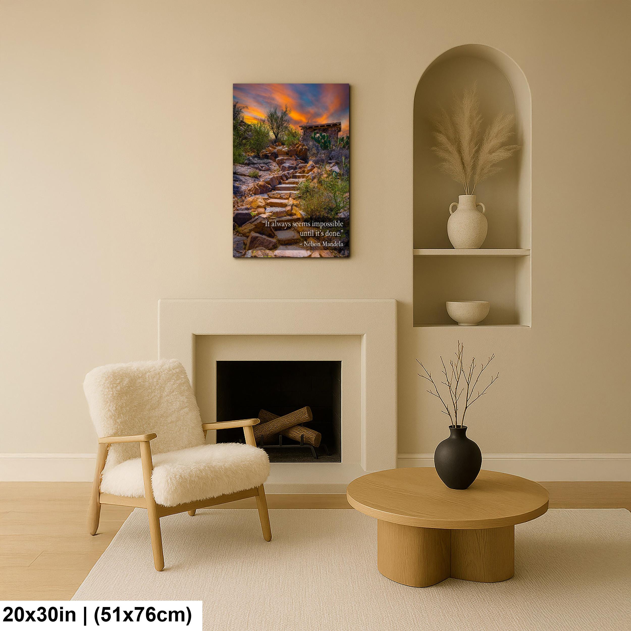 Motivational Wall Art – Nelson Mandela Quote Desert Landscape Print | Stone Steps Canvas Decor