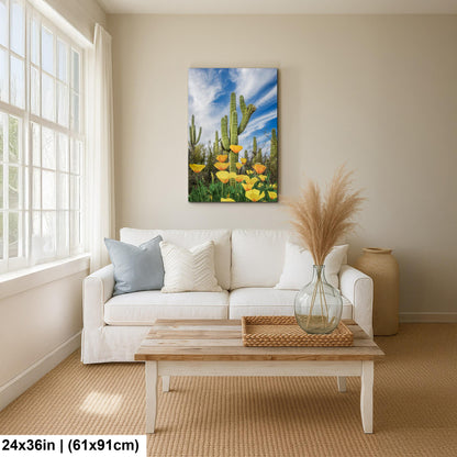 Mexican Gold Poppies Beneath Saguaros - Catalina State Park Tucson Arizona Photography Print