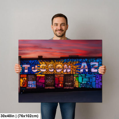 Tucson Mural - Colorful Sunset Street Art with Mosaic Pattern, Arizona Photography Print
