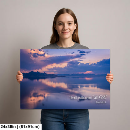 Psalm 46:10 Be Still and Know That I Am God, Sunset Lake Photography Print, Christian Scripture Wall Decor