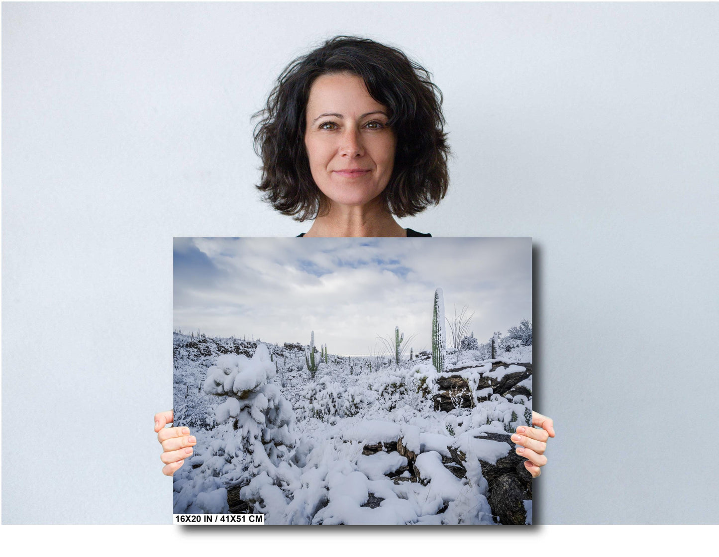 Saguaro Cactus Wall Art – Snowy Desert Photography | Winter Cactus Print Decor