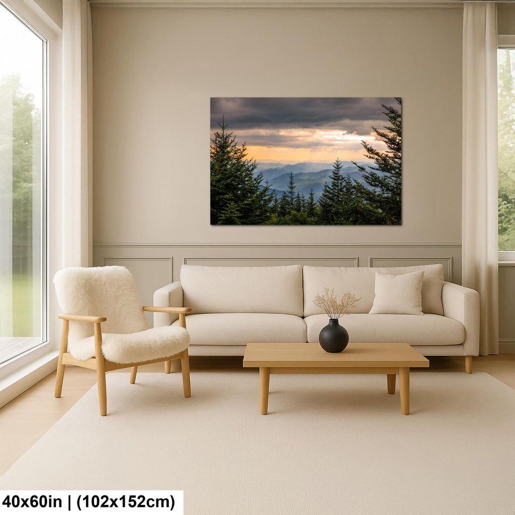 Mountain Glow: Sun Rays Great Smoky Mountains National Park Photo Wall Art