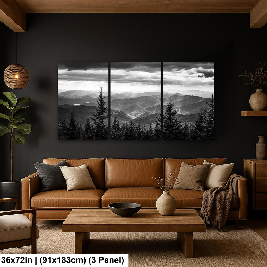 Dramatic Ridges in Monochrome, Great Smoky Mountains National Park Tennessee Black and White Photography Print