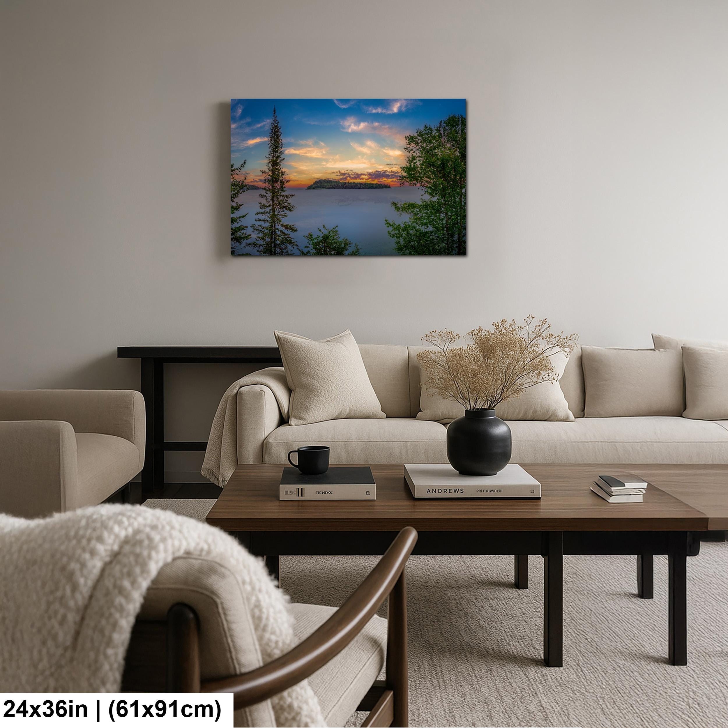 Lake Superior Island Sunset Through Forest Trees, Grand Portage Minnesota Photography Print