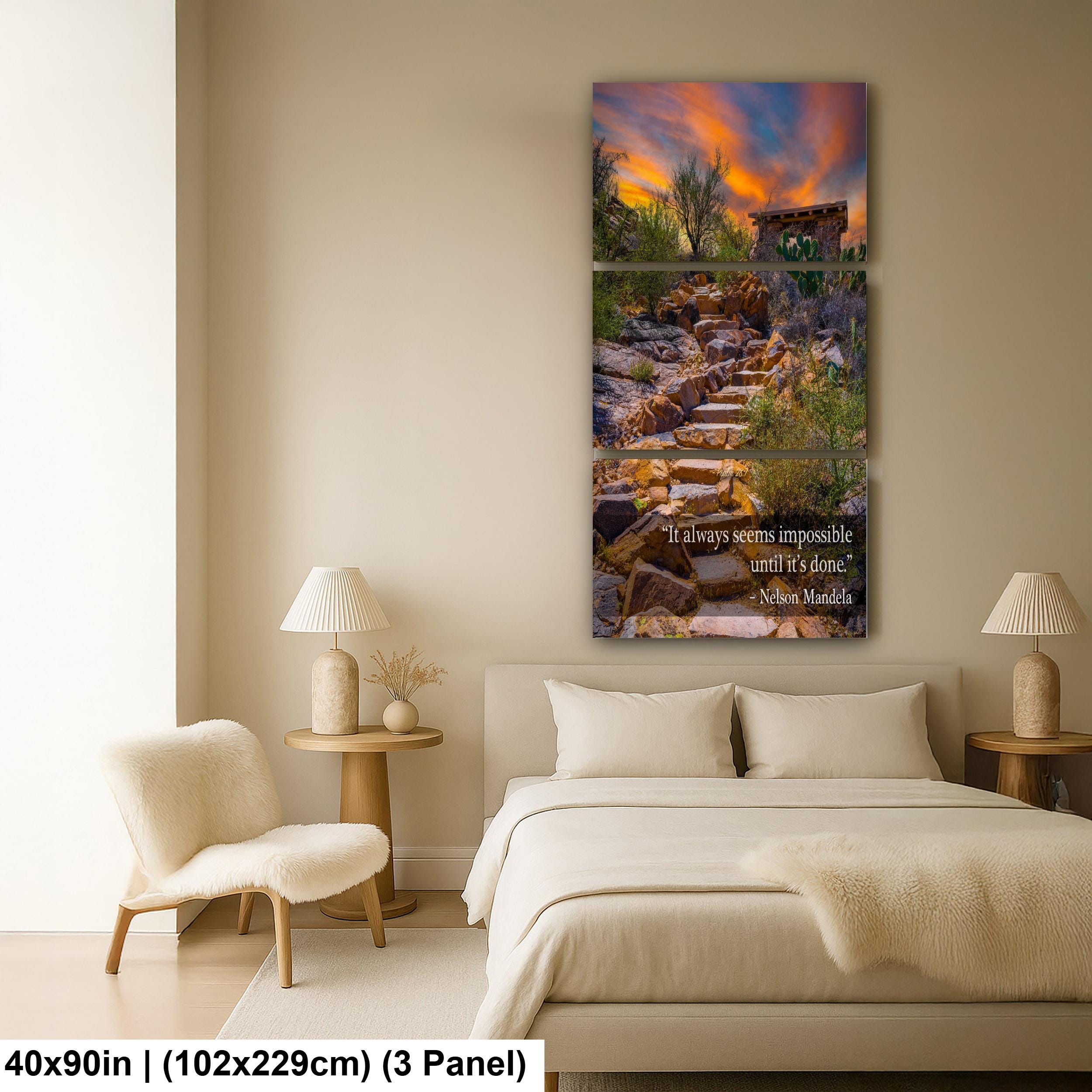 Motivational Wall Art – Nelson Mandela Quote Desert Landscape Print | Stone Steps Canvas Decor
