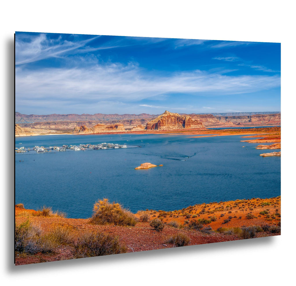 Lake Powell Marina Red Rock Cliffs Page Arizona Photography Print, Southwest Lake Wall Art