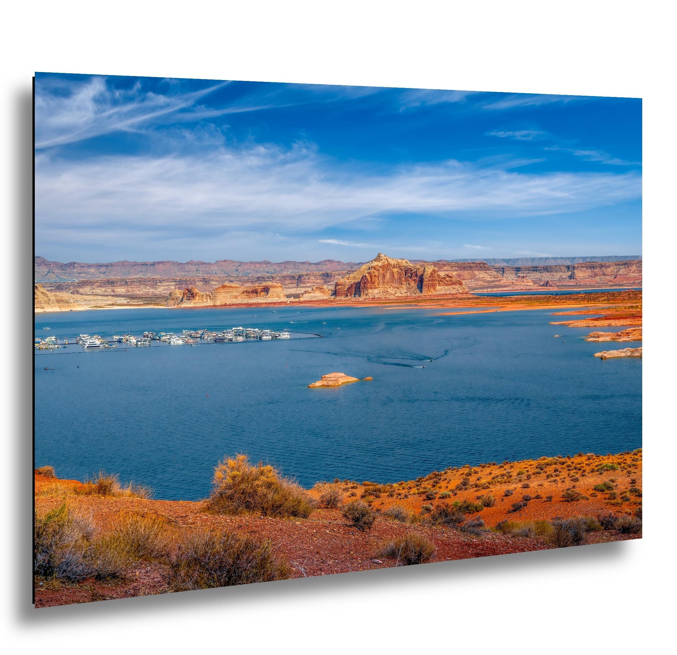 Lake Powell Marina Red Rock Cliffs Page Arizona Photography Print, Southwest Lake Wall Art
