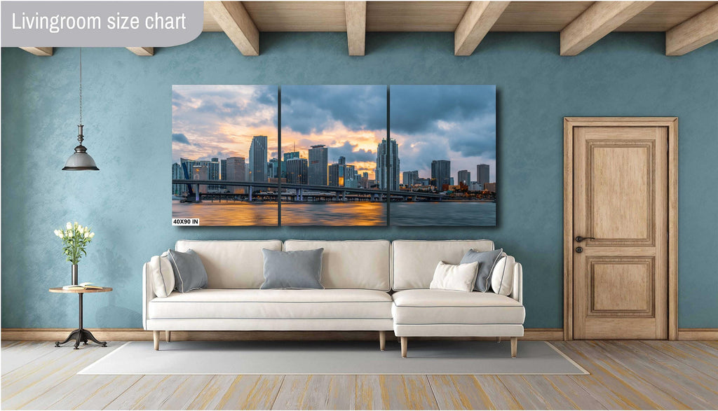 Miami Skyline from the Bay at Sunset: Florida Print Wall Art MacArthur Causeway Bridge Photography Aluminum/Acrylic/Metal/Canvas Home Decor