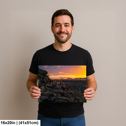 Sonoran Desert Sunset with Cholla and Saguaros - Casa Grande Arizona Photography Print