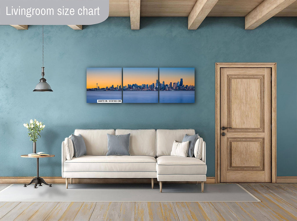 Seattle Skyline Golden Hour Print: Space Needle, Elliott Bay Wall Art