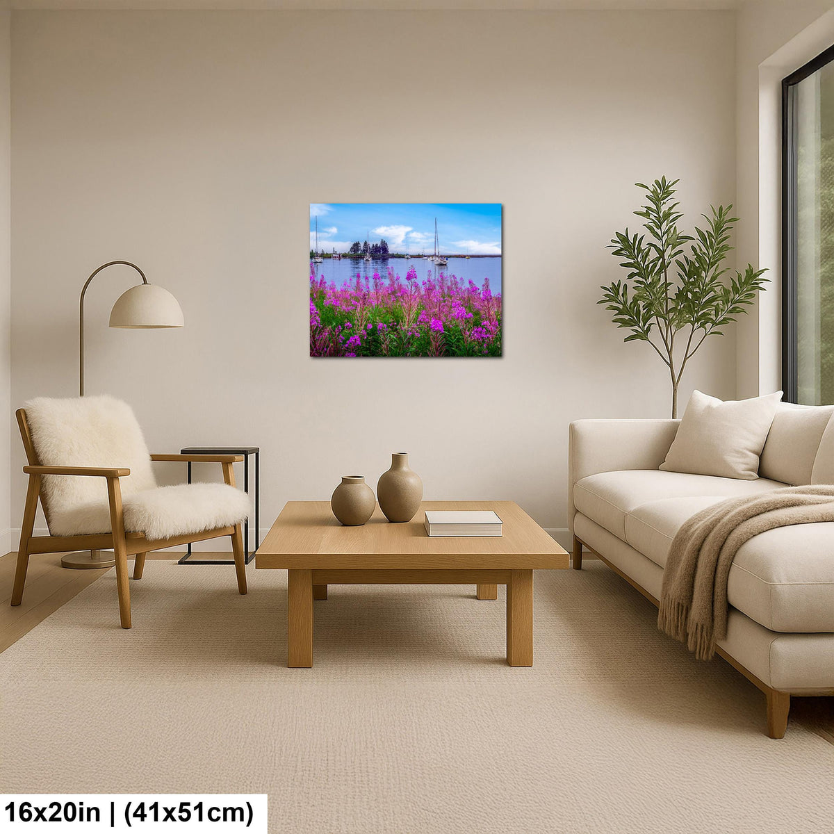 Coastal Wildflowers and Sailboats: Grand Marais Harbor Minnesota Wall Art