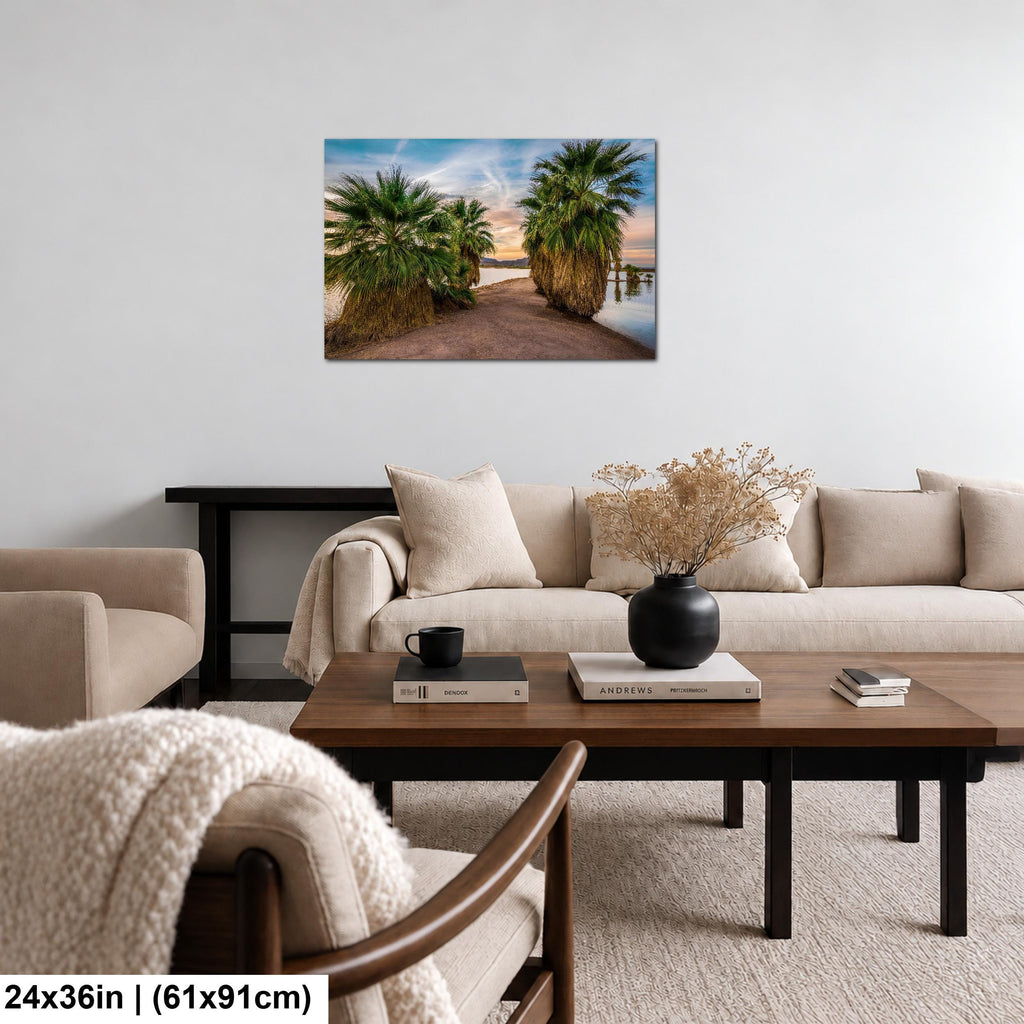 Oasis Palms: Mittry Lake Yuma AZ Desert Sunset Landscape Photo Wall Art