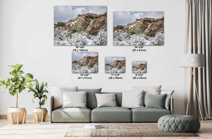 Saguaro Cactus Print – Winter Cactus Photo | Snow in Desert Wall Art Decor
