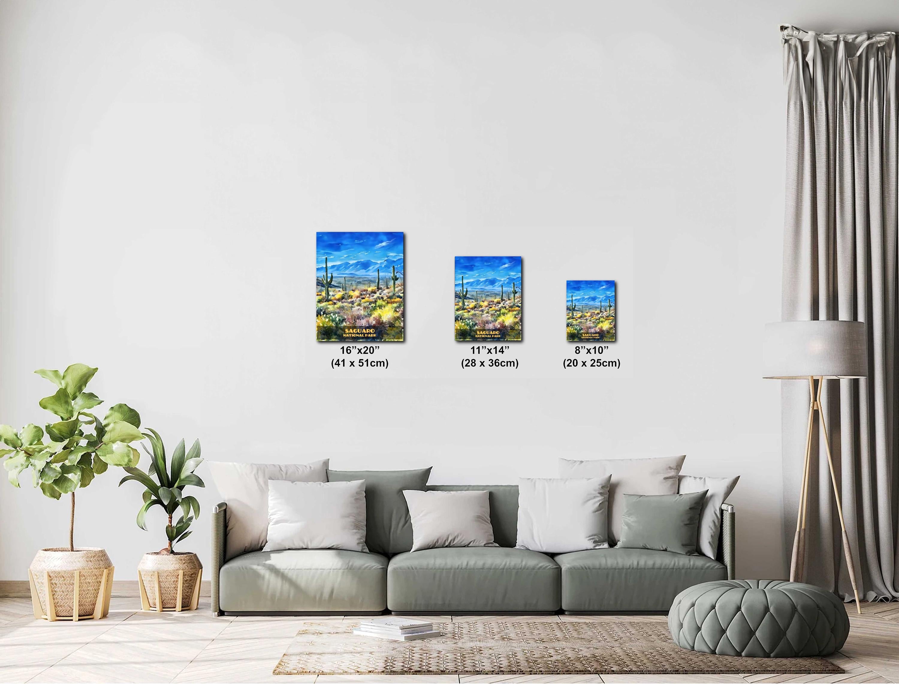 Saguaro National Park: Watercolor Style Cactus, Sonoran Desert Photography Wall Art