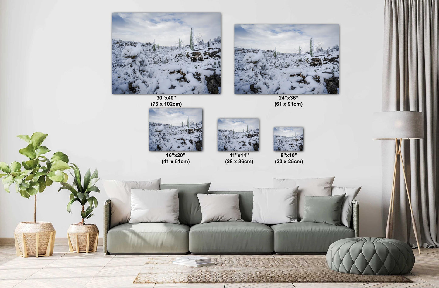Saguaro Cactus Wall Art – Snowy Desert Photography | Winter Cactus Print Decor