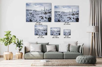 Saguaro Cactus Wall Art – Snowy Desert Photography | Winter Cactus Print Decor