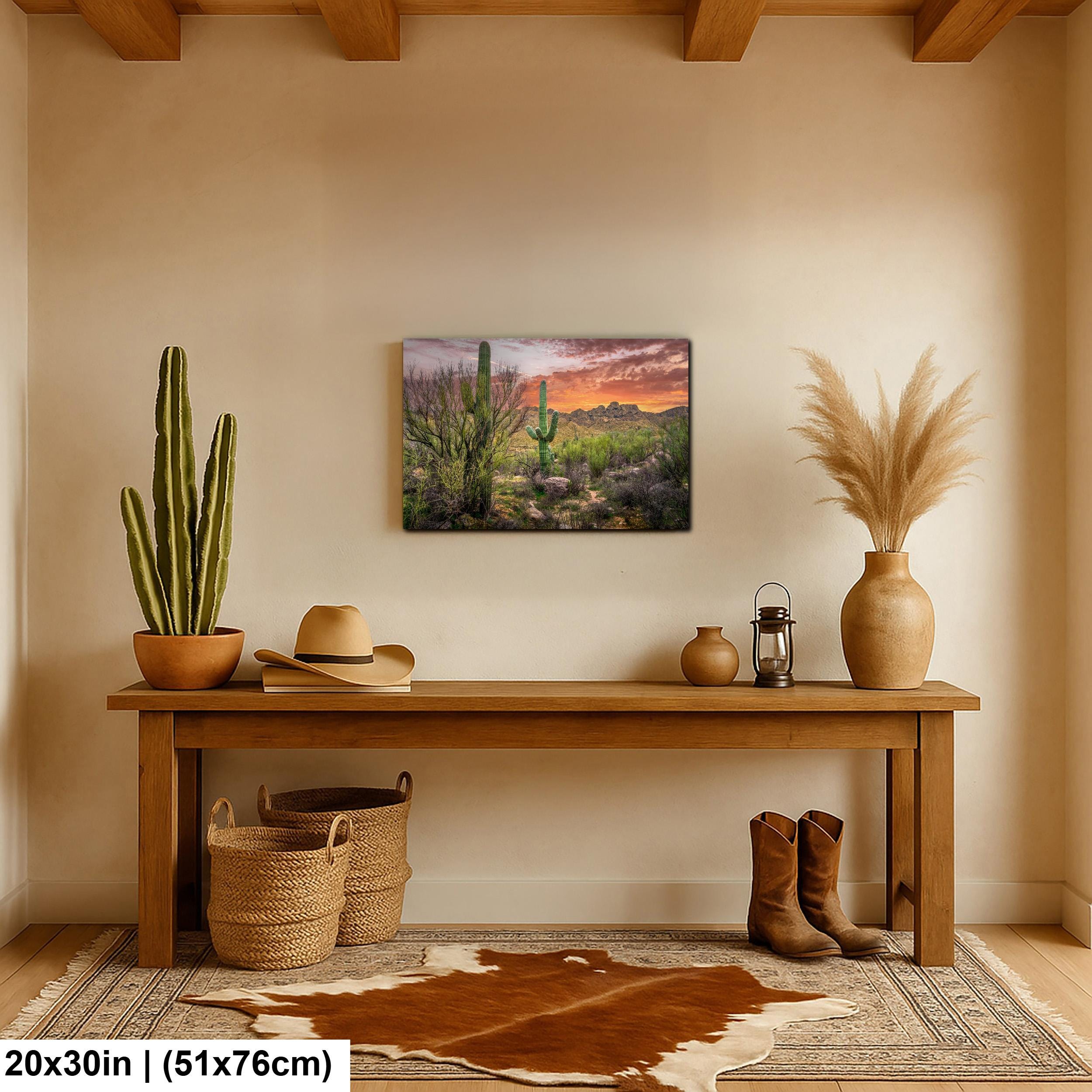 Sonoran Desert Sunset with Saguaros - Catalina State Park Tucson Arizona Photography Print