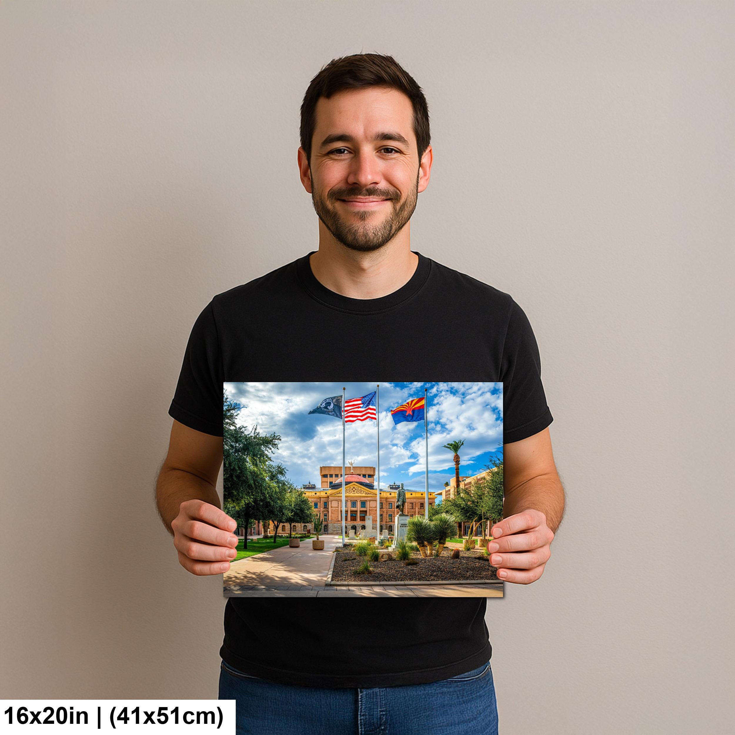 Arizona State Capitol with Flags Photography Print, Phoenix Arizona Government Building, Southwestern Architecture