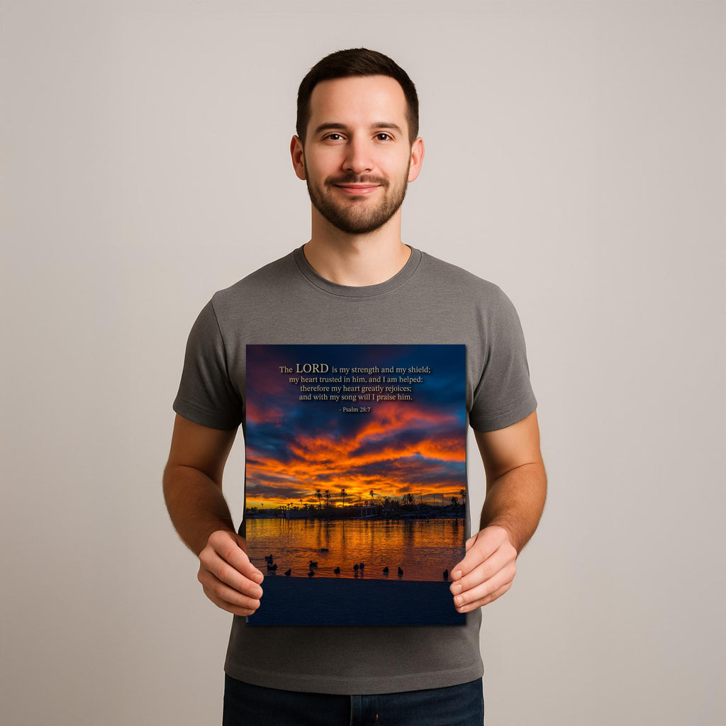Christian Wall Art – Psalm 28:7 Bible Verse Print | Arizona Sunset Art Decor