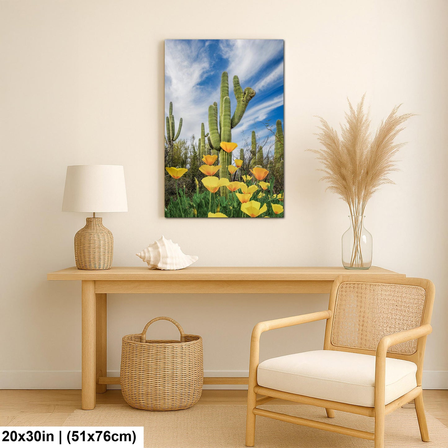 Mexican Gold Poppies Beneath Saguaros - Catalina State Park Tucson Arizona Photography Print