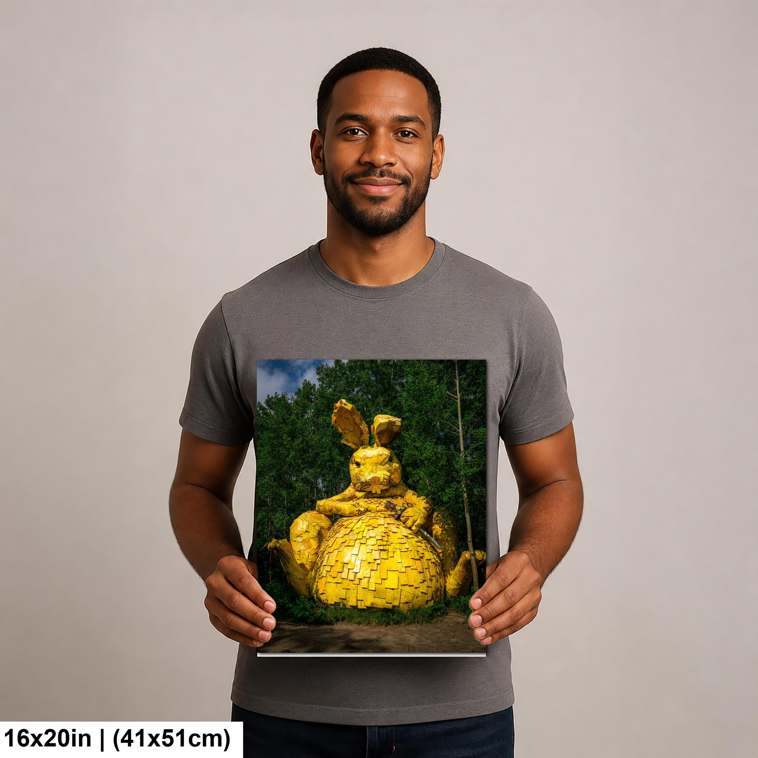 Giant Yellow Rabbit Sculpture Photography Print, Detroit Lakes Minnesota Art, Quirky Roadside Attraction Wall Decor