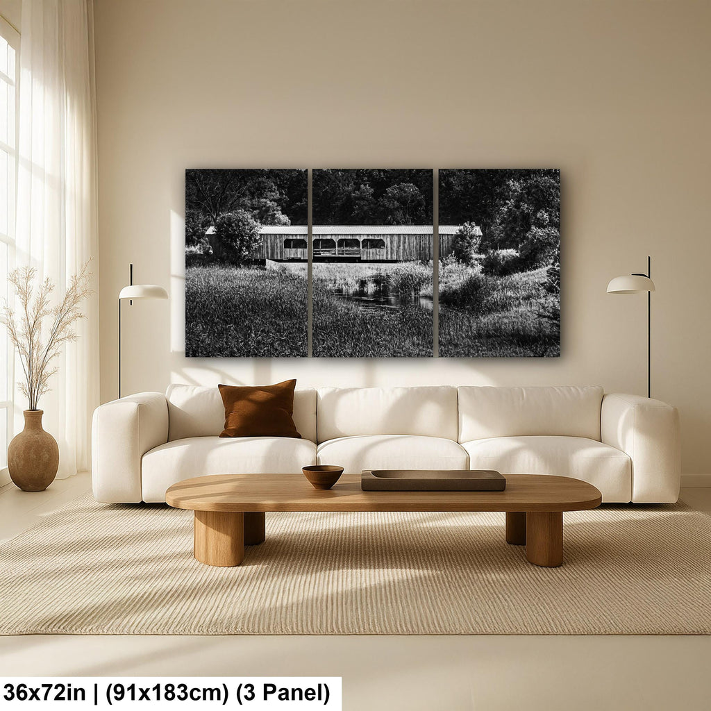 Covered Bridge Over Wetlands, Detroit Lakes Minnesota, Black and White Fine Art Photography