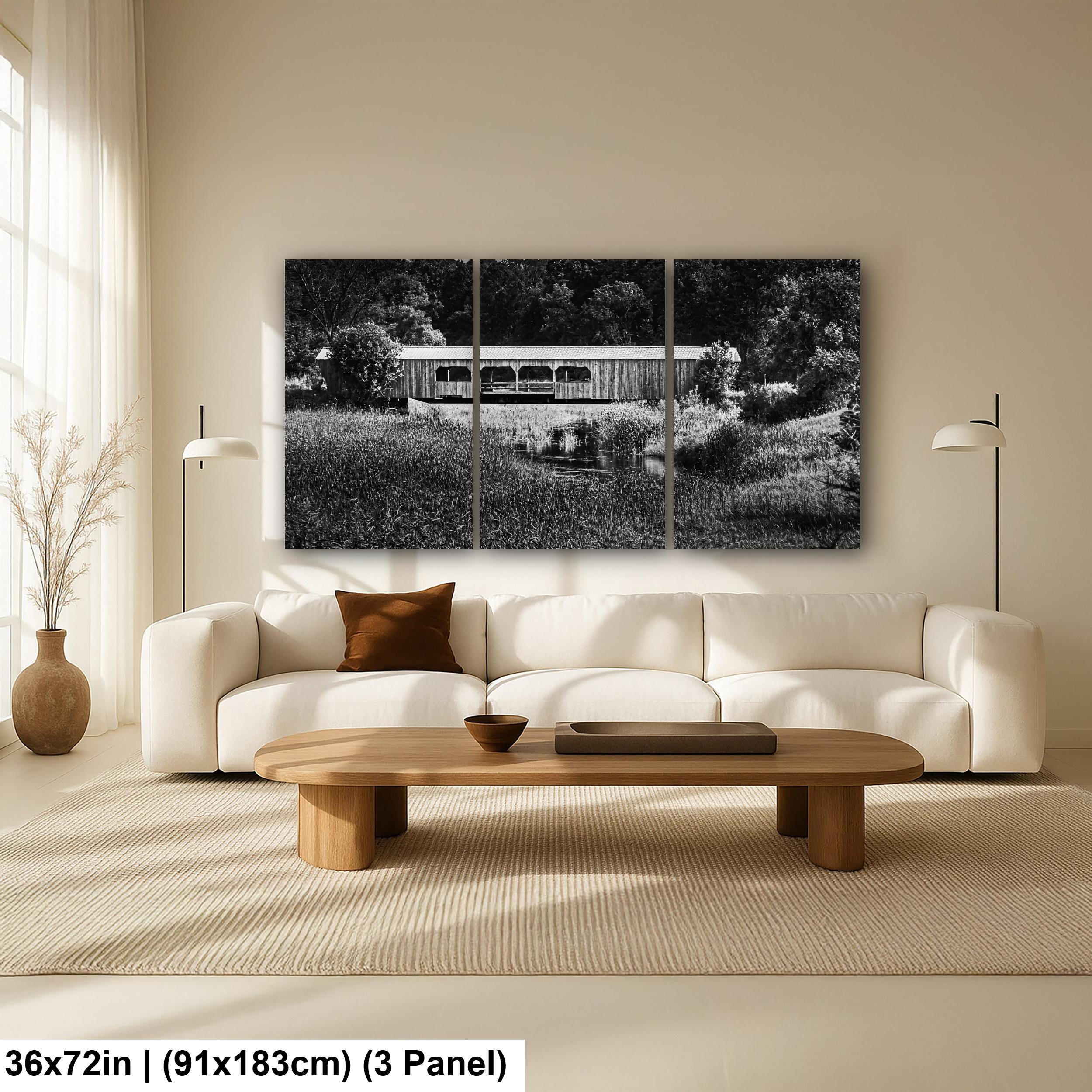 Covered Bridge Over Wetlands, Detroit Lakes Minnesota, Black and White Fine Art Photography