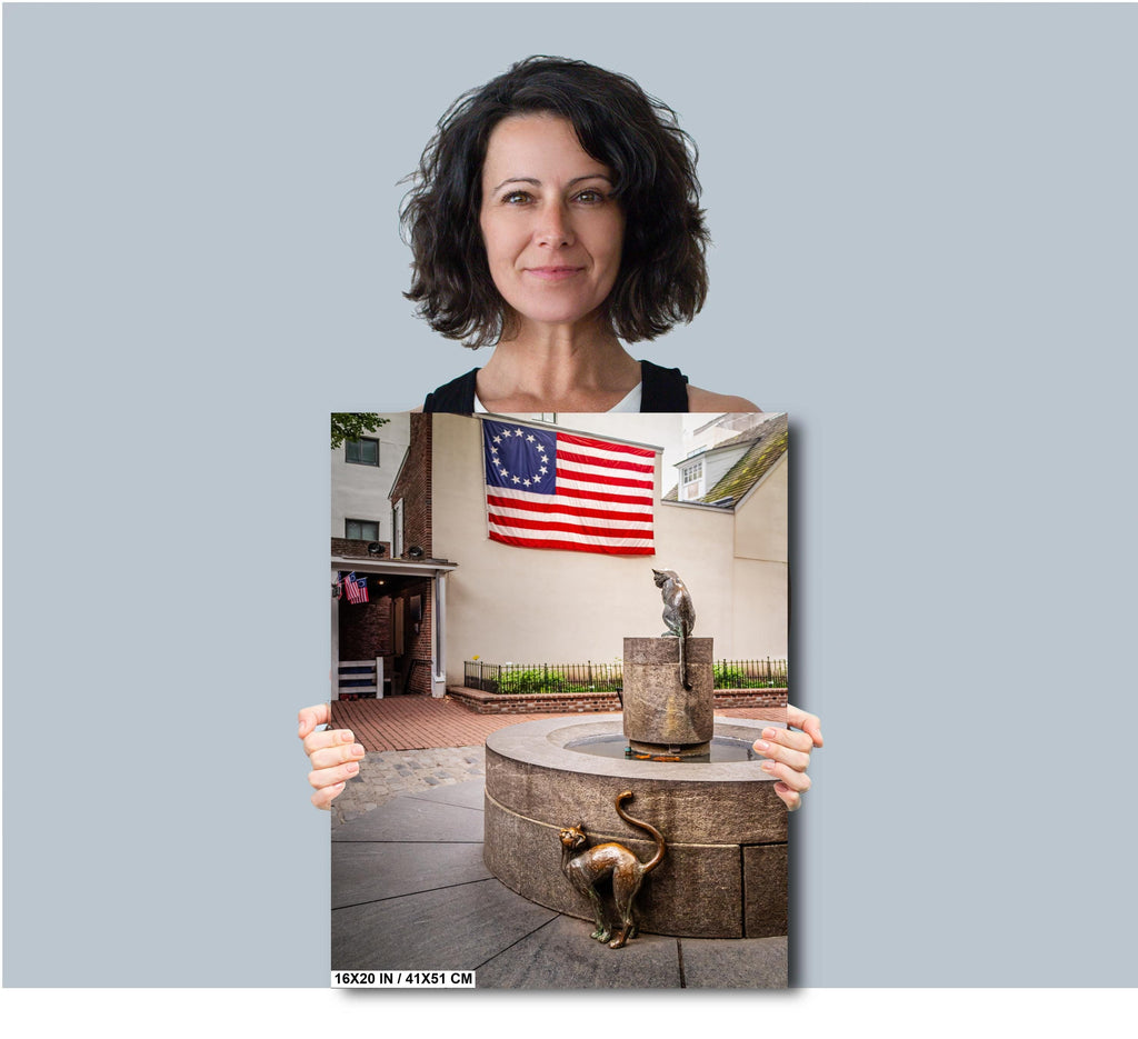 Betsy Ross Home Cat Statue Print: Philadelphia Patriotic Wall Art