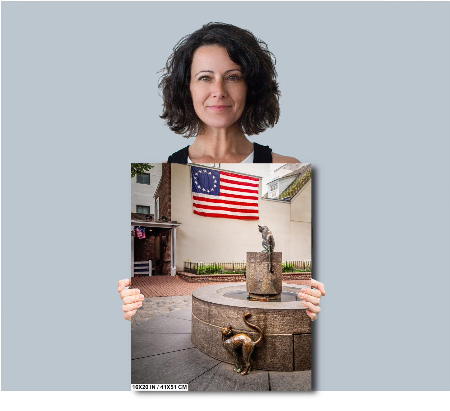 Betsy Ross Home Cat Statue Print: Philadelphia Patriotic Wall Art